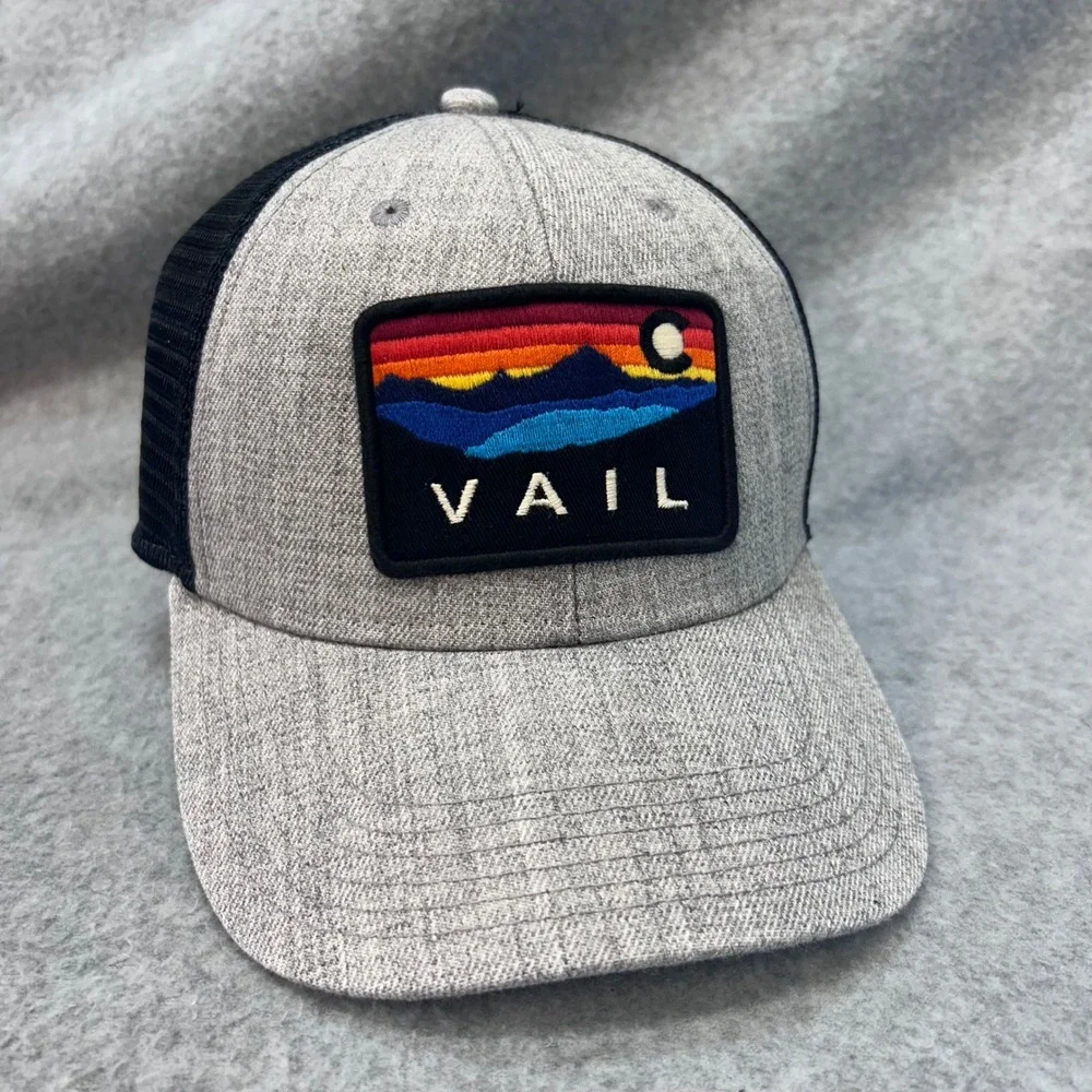 Vail Mountain Sunset Patch Mens Gray Legacy Trucker Hat Snapback OSFM